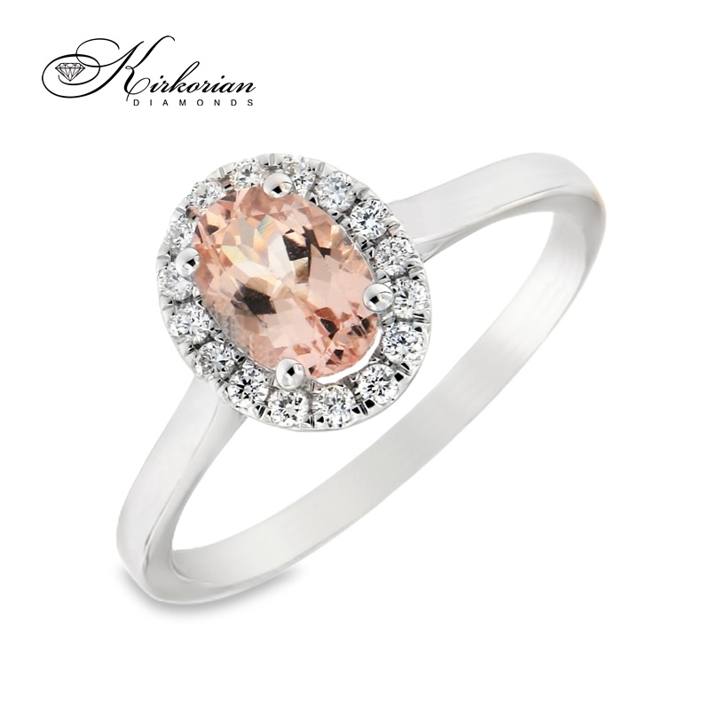 Пръстен с морганит 0.80 ct и диаманти 0.16 ct от бяло злато 18К – модел RG044436