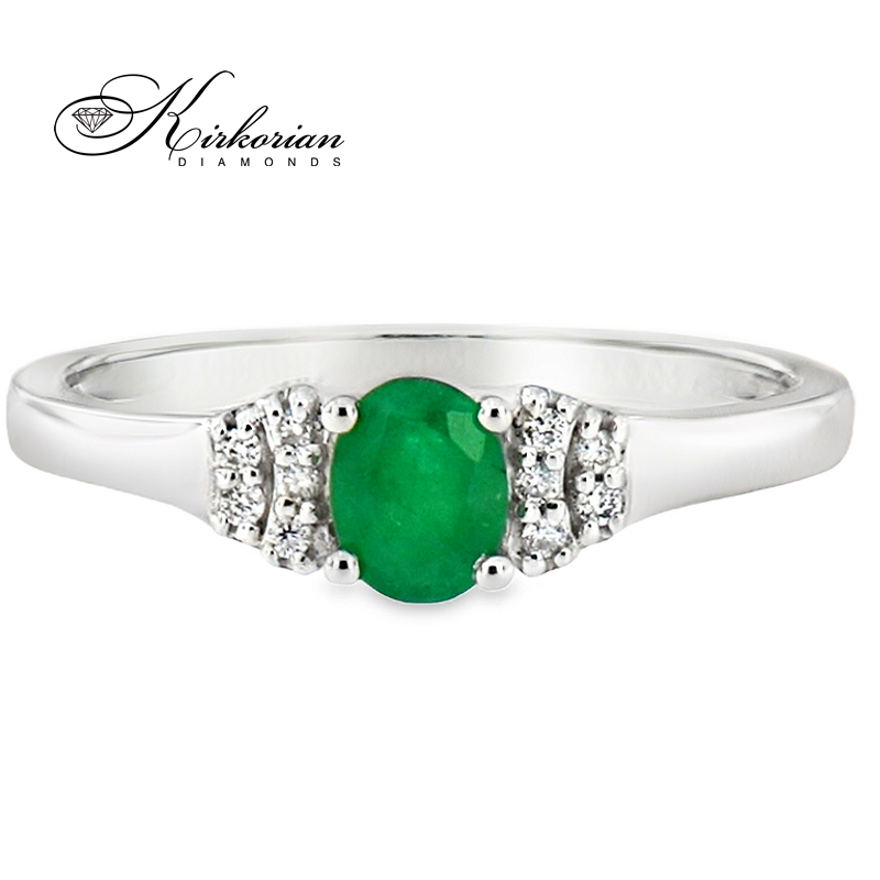 Годежен пръстен от бяло злато 18К със смарагд 0.34 ct и диаманти 0.04 ct – код RN1