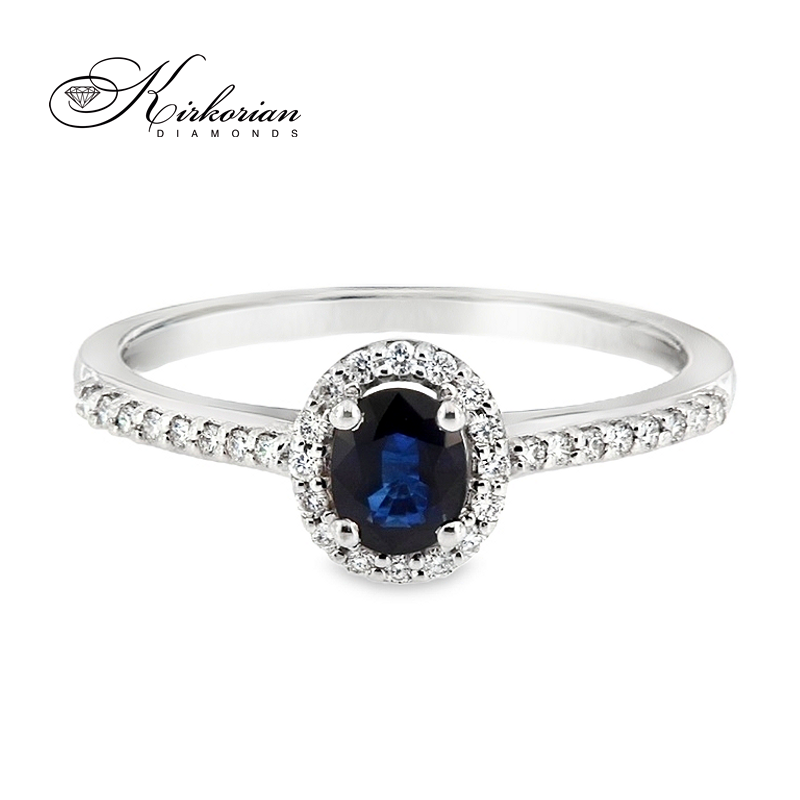 Годежен пръстен от бяло злато 18К със сапфир и диаманти 0.11 ct – модел RN113