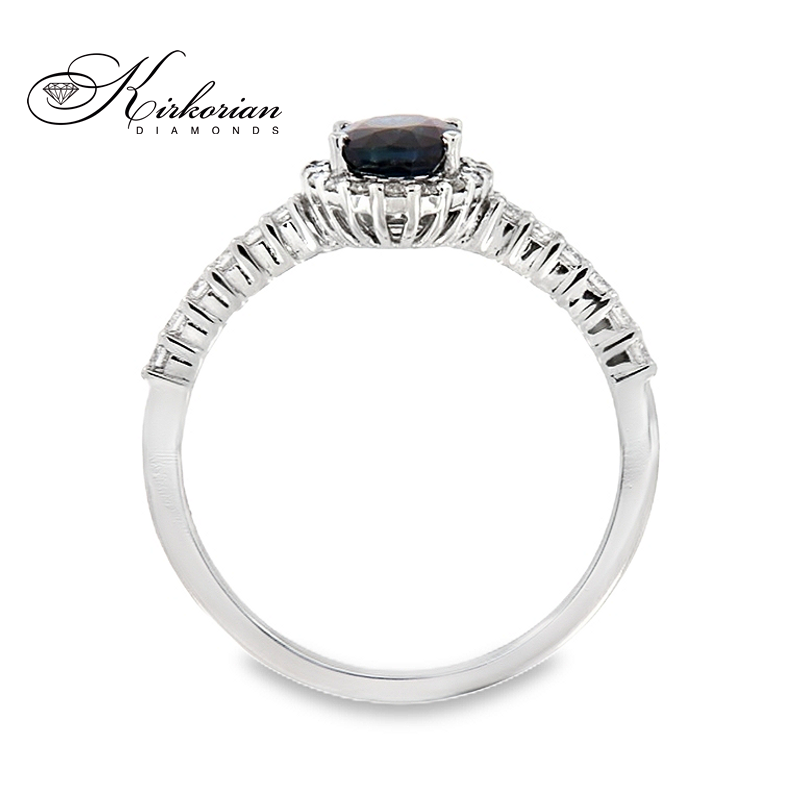 Годежен пръстен със сапфир 0.94 ct и диаманти 0.25 ct от бяло злато 18К – модел RN128