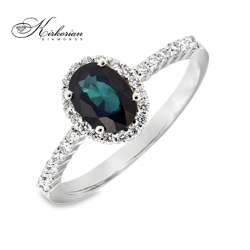Годежен пръстен със сапфир 0.94 ct и диаманти 0.25 ct от бяло злато 18К – модел RN128