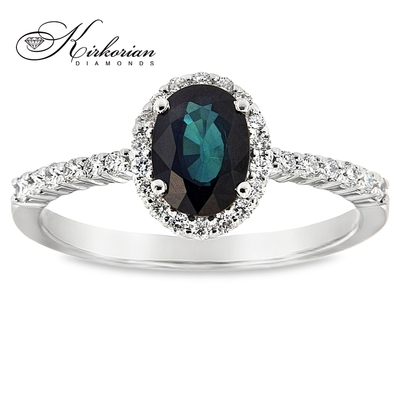 Годежен пръстен със сапфир 0.94 ct и диаманти 0.25 ct от бяло злато 18К – модел RN128