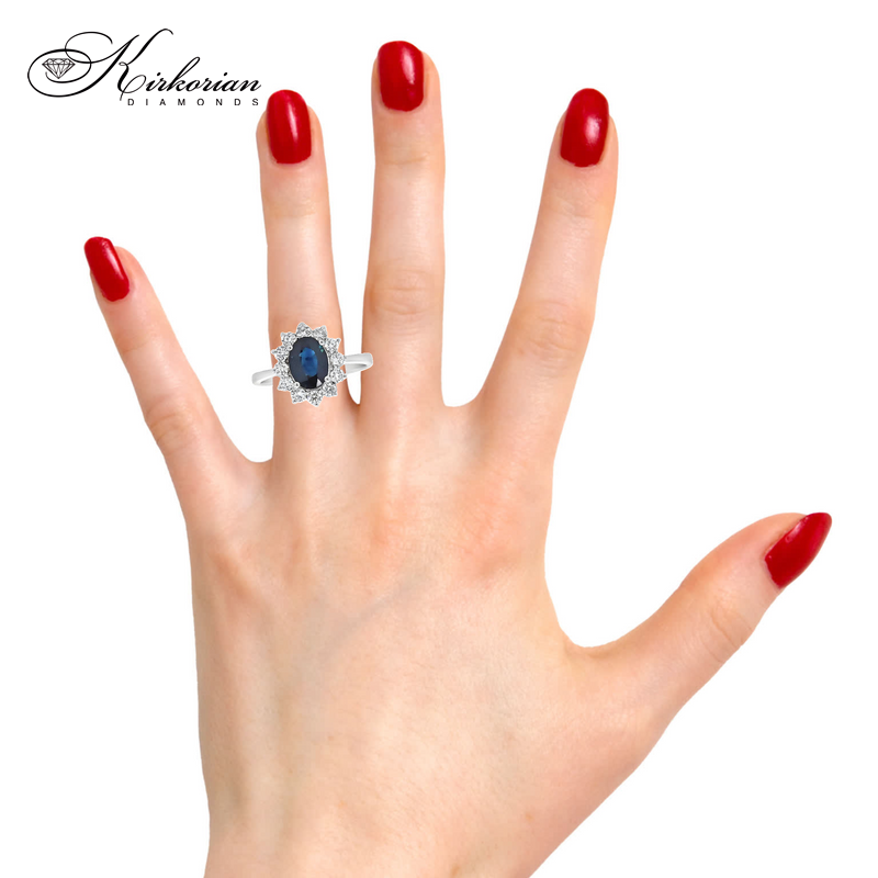 Годежен пръстен със сапфир 1.40ct и диаманти 0.41ct бяло злато 18k – модел RN129 Годежен пръстен със сапфир 1.40ct и диаманти 0.41ct бяло злато 18k – модел RN129