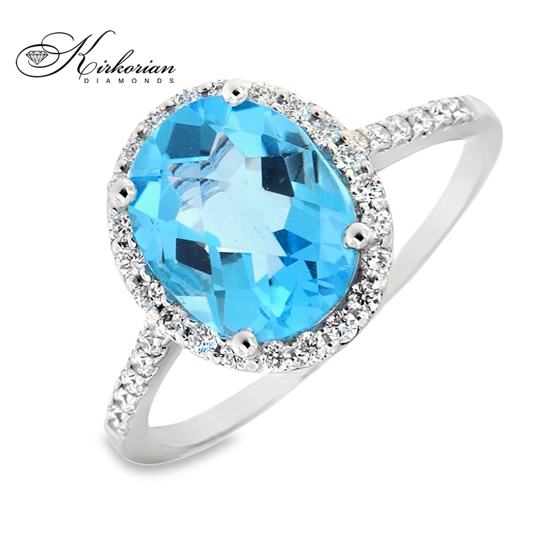 Годежен пръстен с топаз 2.65 ct и диаманти 0.25 ct от бяло злато 14К – модел RN155