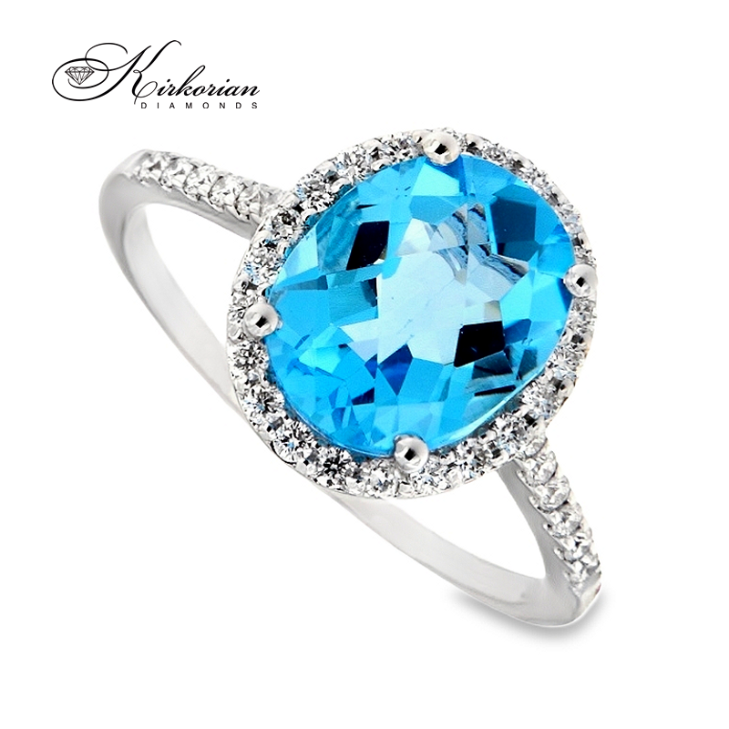 Годежен пръстен с топаз 2.65 ct и диаманти 0.25 ct от бяло злато 14К – модел RN155