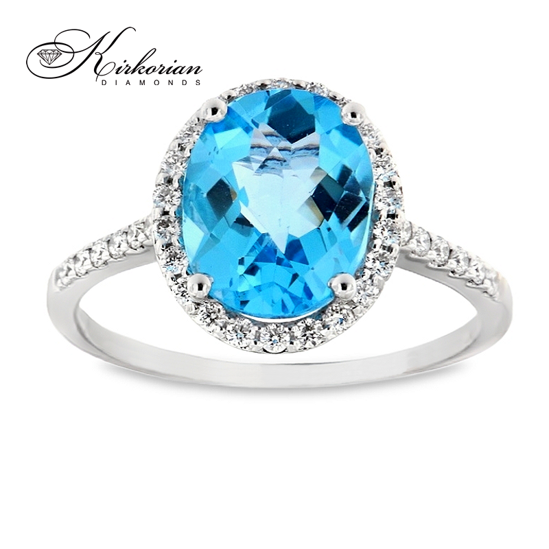 Годежен пръстен с топаз 2.65 ct и диаманти 0.25 ct от бяло злато 14К – модел RN155