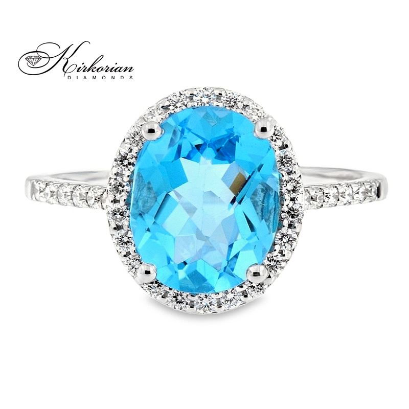 Годежен пръстен с топаз 2.65 ct и диаманти 0.25 ct от бяло злато 14К – модел RN155