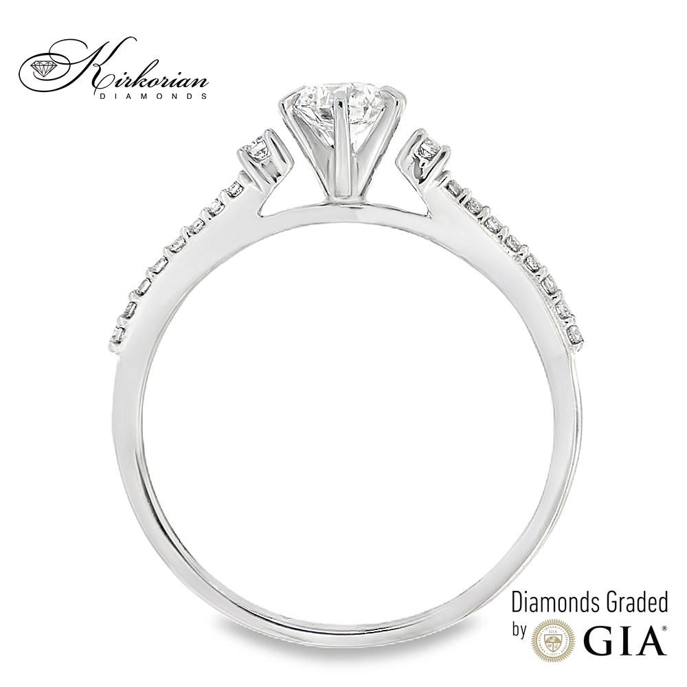 Годежен пръстен от бяло злато 14K с централен диамант 0.30ct GIA – общо 0.41ct | Размер 53