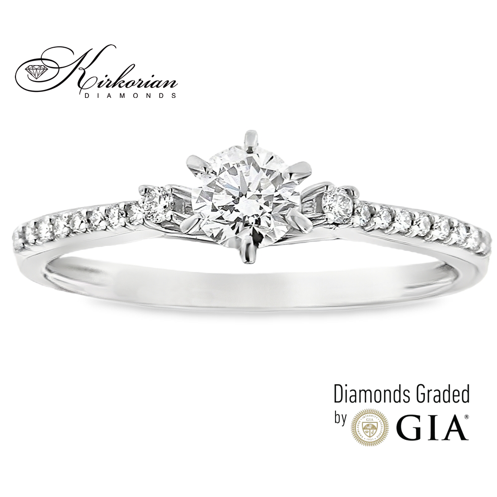 Годежен пръстен от бяло злато 14K с централен диамант 0.30ct GIA – общо 0.41ct | Размер 53