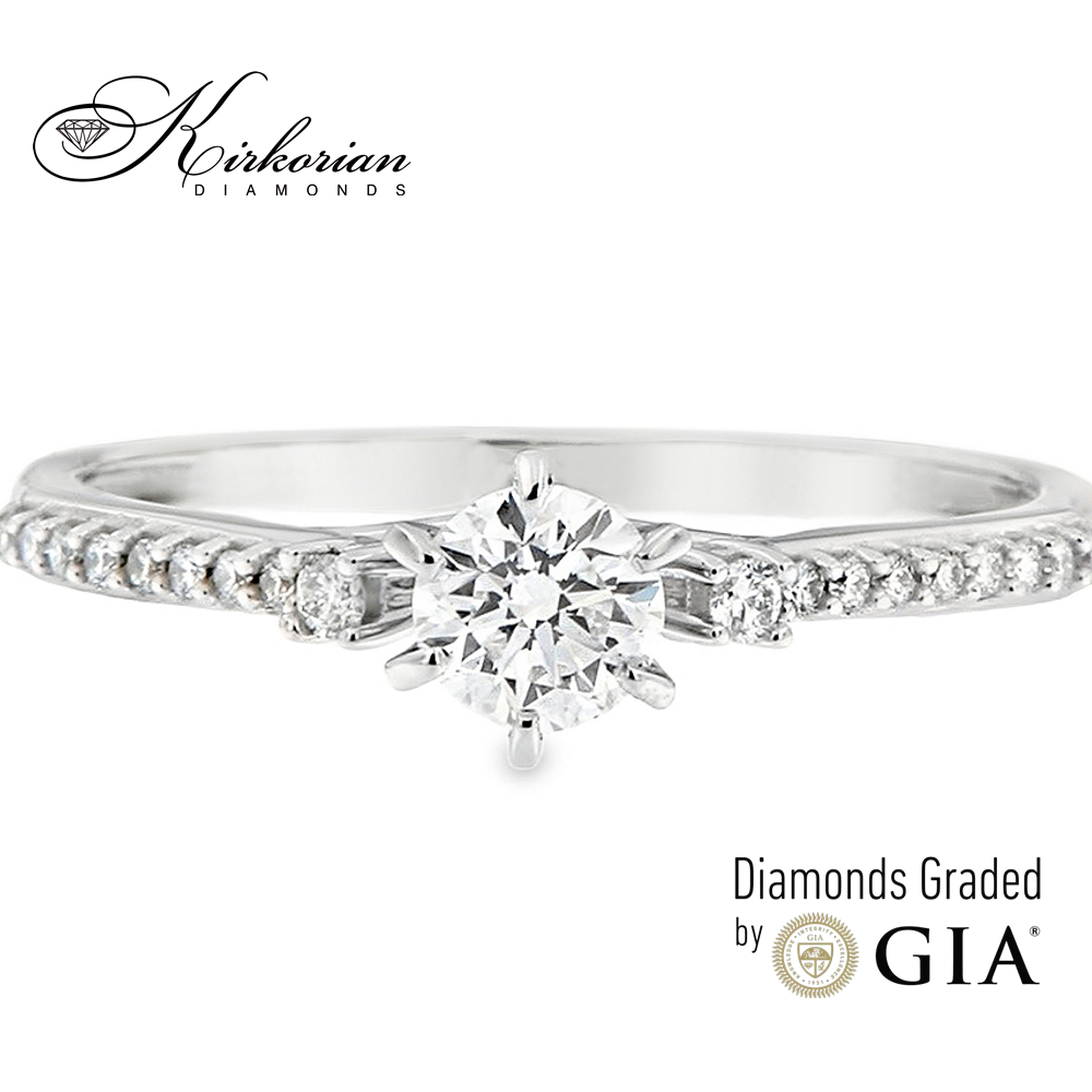 Годежен пръстен от бяло злато 14K с централен диамант 0.30ct GIA – общо 0.41ct | Размер 53