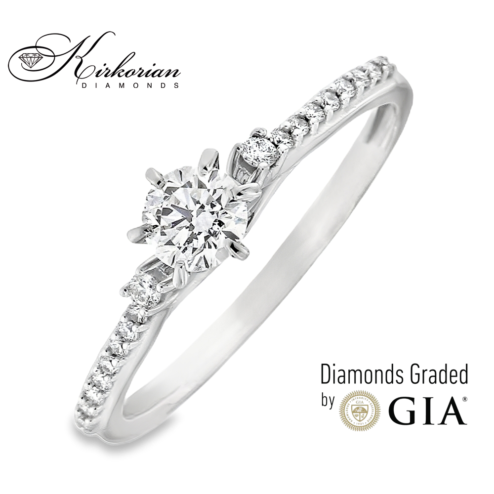 Годежен пръстен от бяло злато 14K с централен диамант 0.30ct GIA – общо 0.41ct | Размер 53