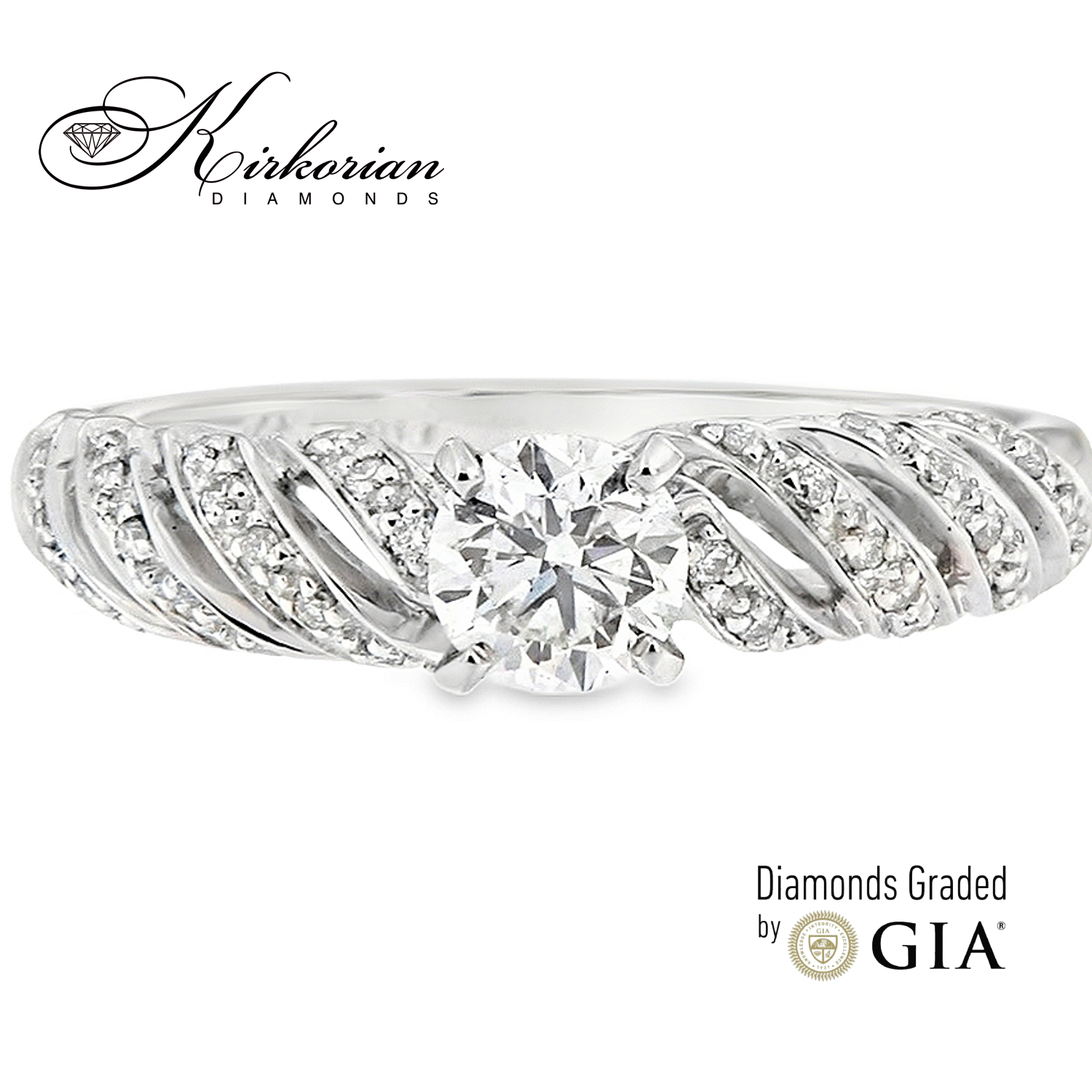 Годежен пръстен от бяло злато 14k с GIA сертифициран диамант 0.50ct – модел RN213
