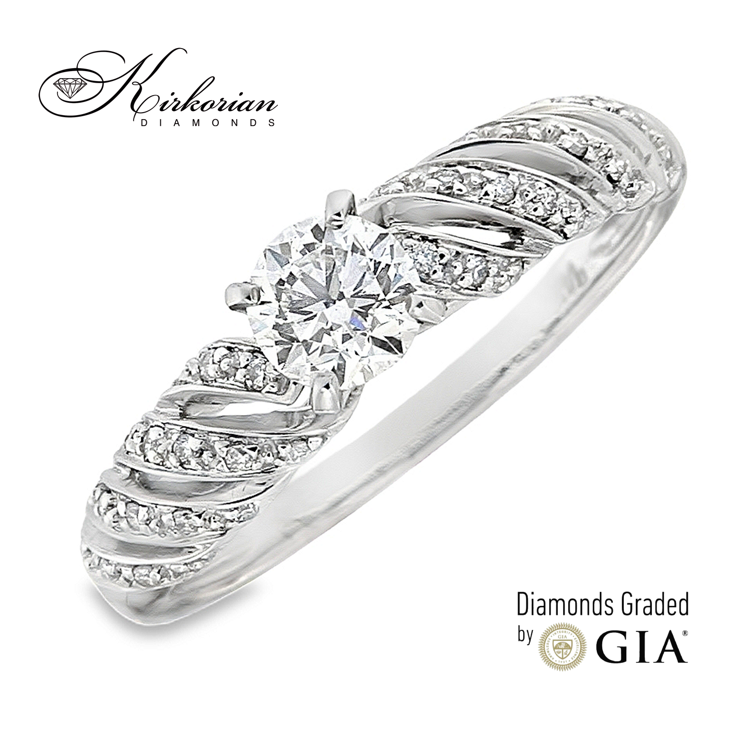 Годежен пръстен от бяло злато 14k с GIA сертифициран диамант 0.50ct – модел RN213
