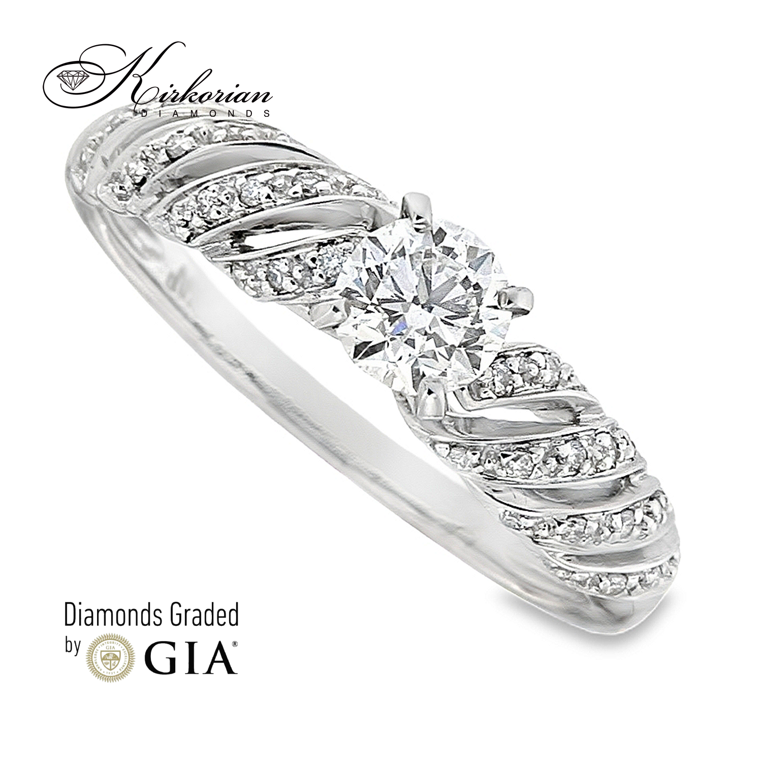 Годежен пръстен от бяло злато 14k с GIA сертифициран диамант 0.50ct – модел RN213