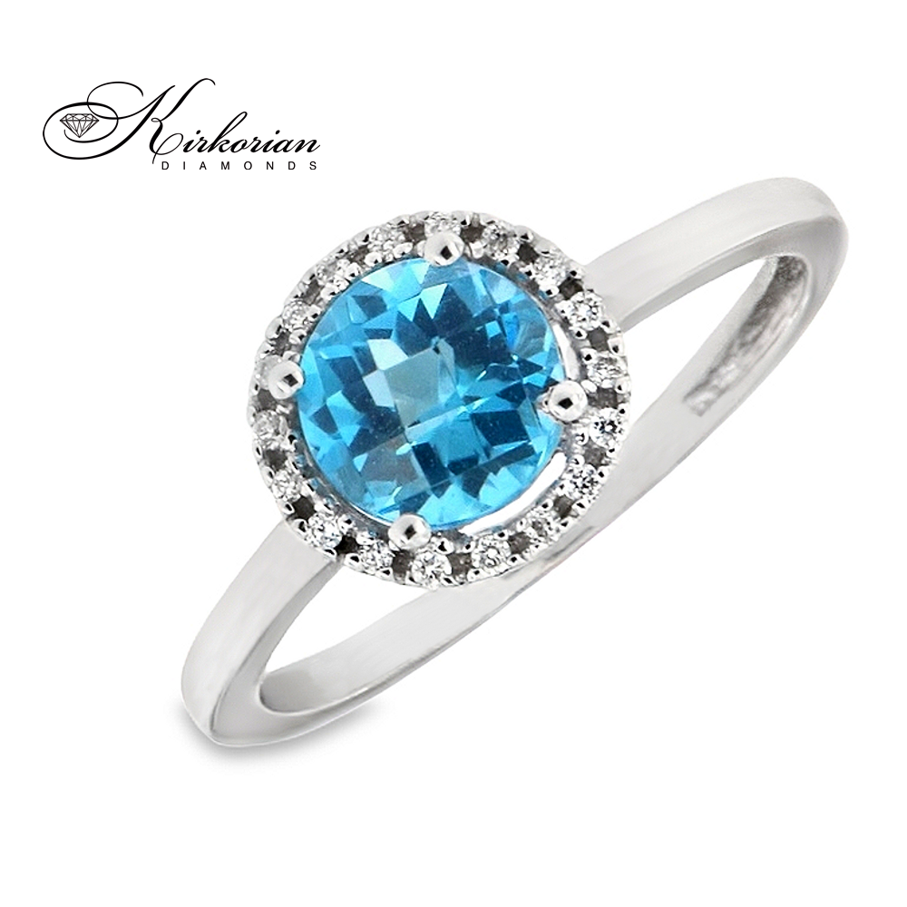 Годежен пръстен от бяло злато 18К с топаз 1 ct и диаманти 0.07 ct – модел RN23