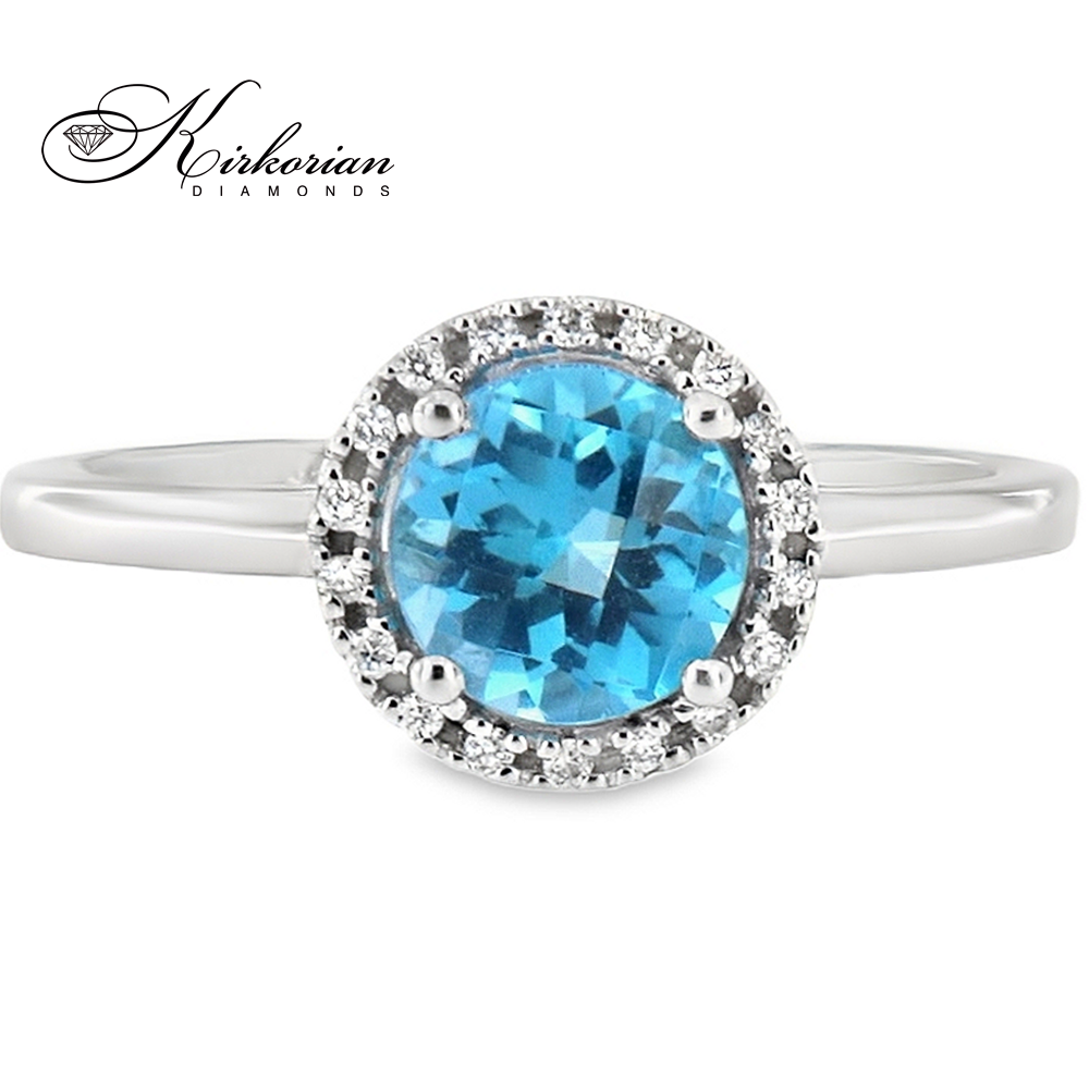 Годежен пръстен от бяло злато 18К с топаз 1 ct и диаманти 0.07 ct – модел RN23