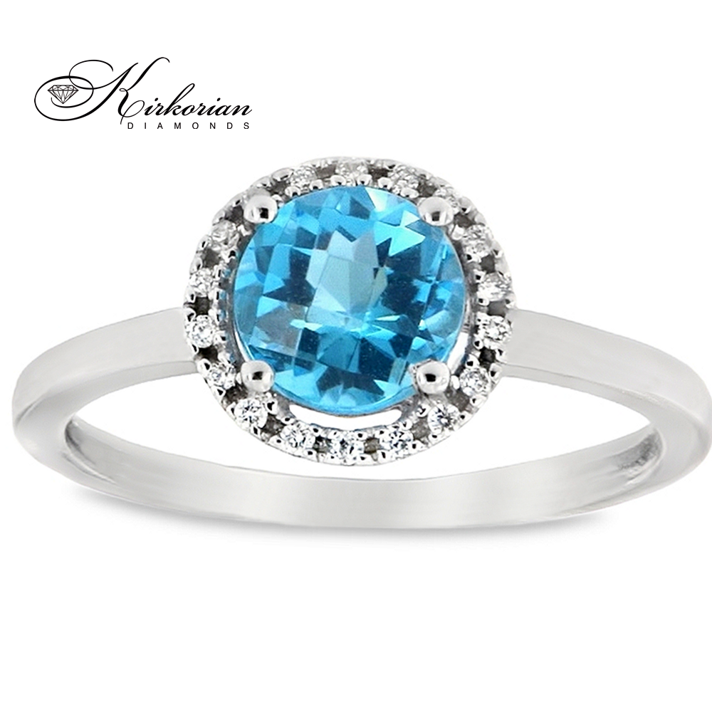 Годежен пръстен от бяло злато 18К с топаз 1 ct и диаманти 0.07 ct – модел RN23