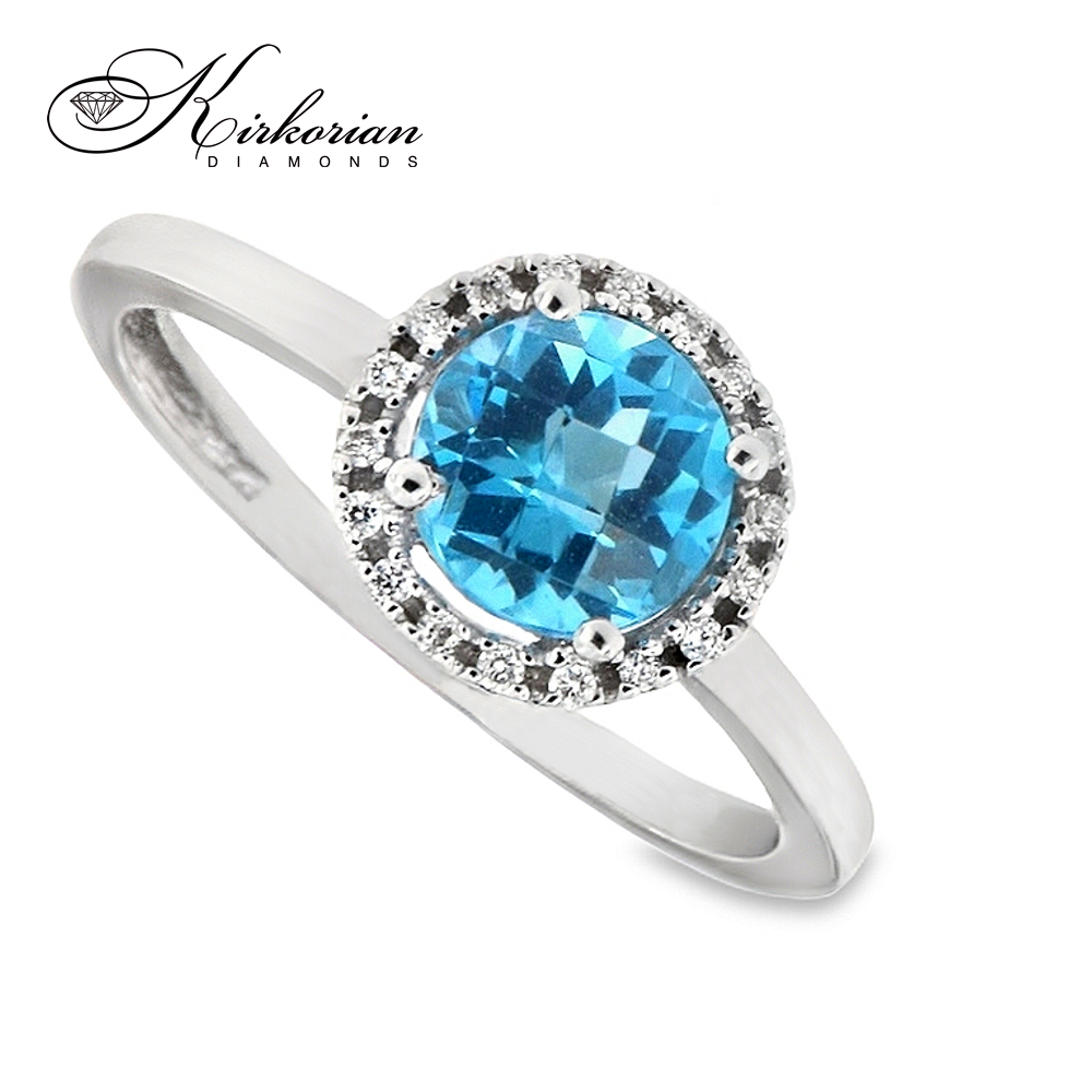 Годежен пръстен от бяло злато 18К с топаз 1 ct и диаманти 0.07 ct – модел RN23