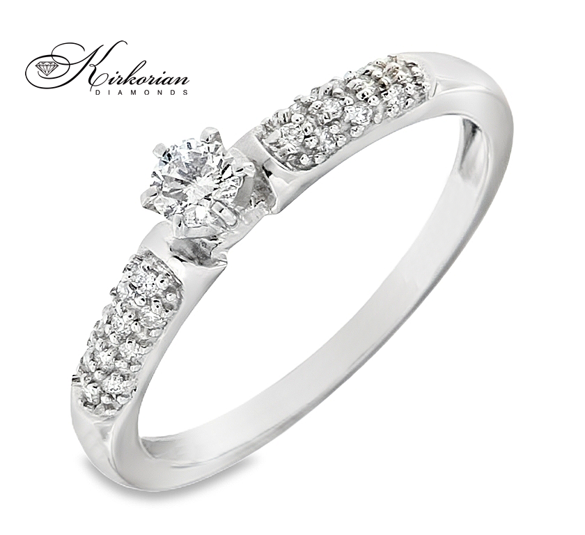 Годежен пръстен от бяло злато 14К с диаманти 0.21 ct – класически модел с централна инкрустация