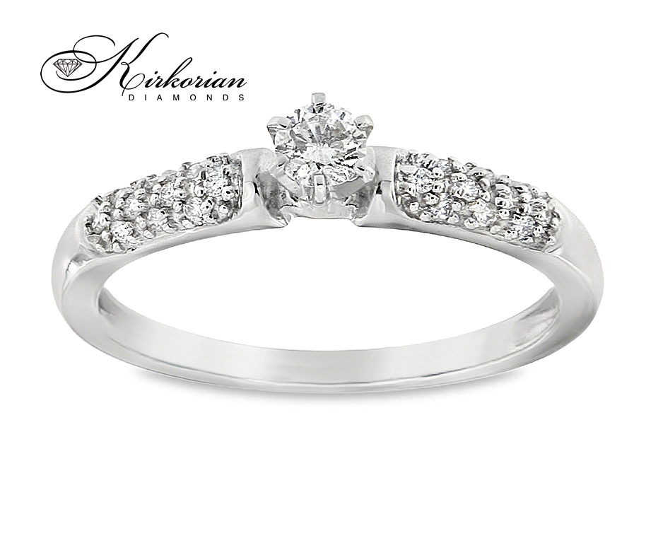 Годежен пръстен от бяло злато 14К с диаманти 0.21 ct – класически модел с централна инкрустация