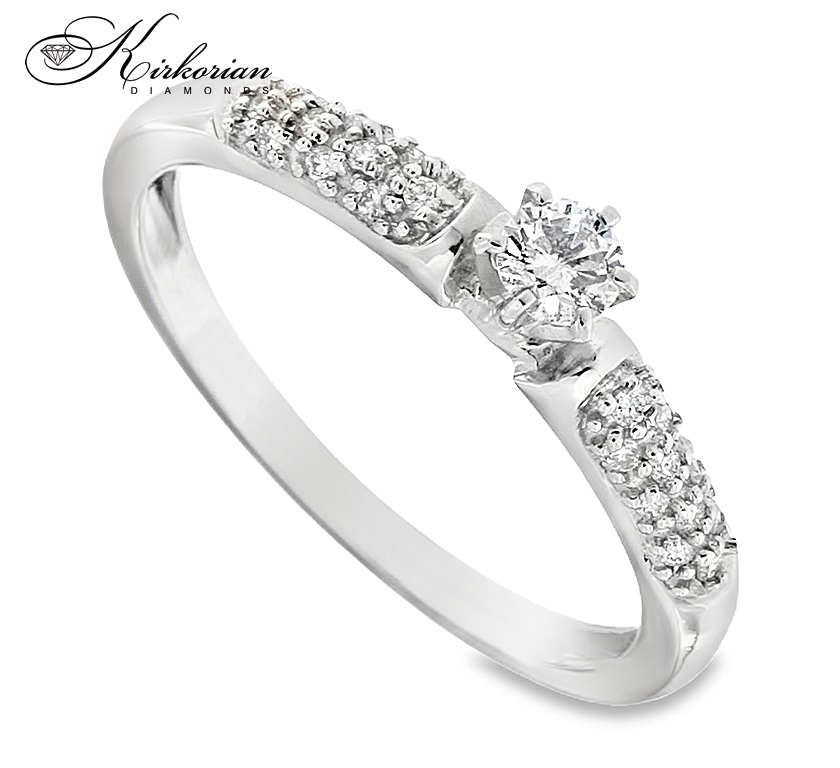 Годежен пръстен от бяло злато 14К с диаманти 0.21 ct – класически модел с централна инкрустация