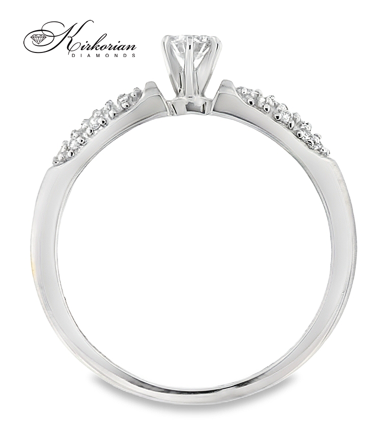 Годежен пръстен от бяло злато 14К с диаманти 0.21 ct – класически модел с централна инкрустация