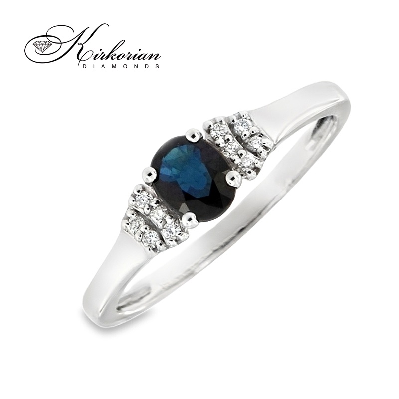 Годежен пръстен от бяло злато 18К със сапфир 0.47 ct и диаманти 0.04 ct KD сертификат – Елегантен модел код RN2B