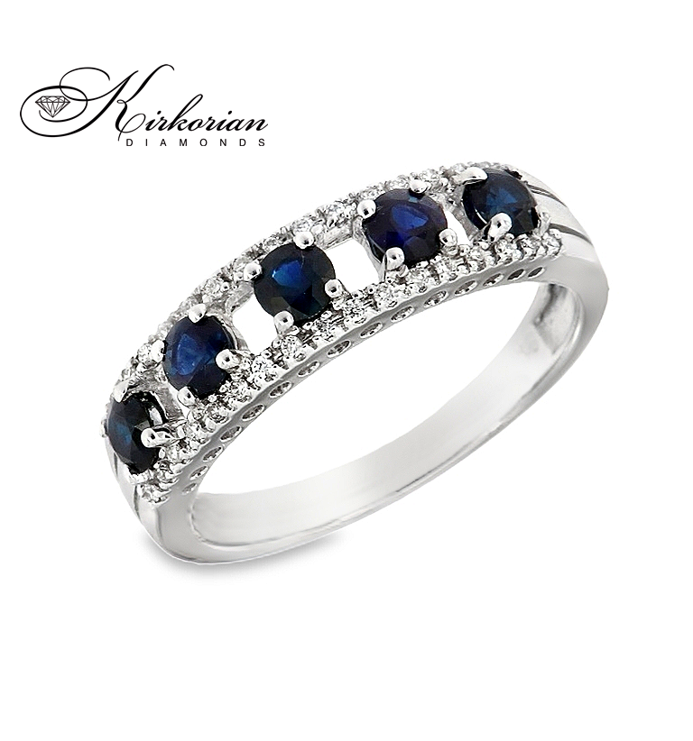Пръстен със сапфири 0.50 ct и диаманти 0.09 ct от бяло злато 18К – модел RN32