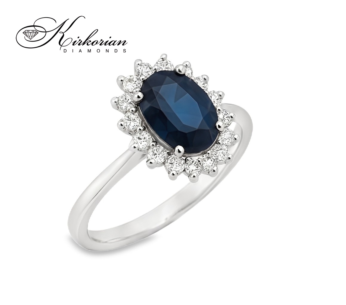 Годежен пръстен със сапфир 0.94 ct и диаманти – бяло злато 18К | Класика с кралски блясък Годежен пръстен със сапфир 0.94 ct и диаманти – бяло злато 18К | Класика с кралски блясък