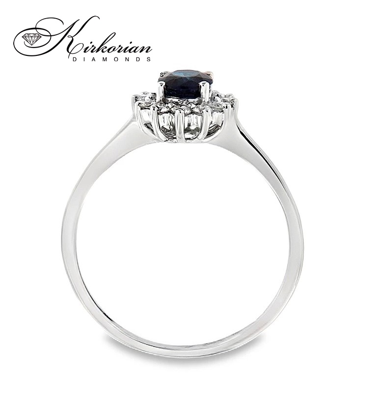 Годежен пръстен със сапфир 0.60 ct и диаманти 0.25 ct от бяло злато 14К – модел RN48