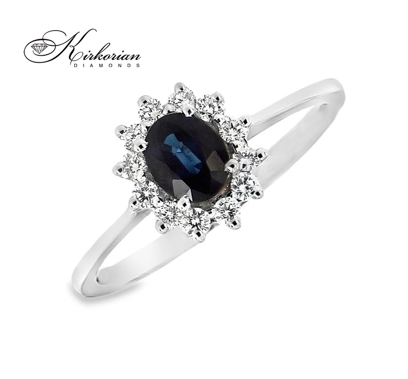 Годежен пръстен със сапфир 0.60 ct и диаманти 0.25 ct от бяло злато 14К – модел RN48