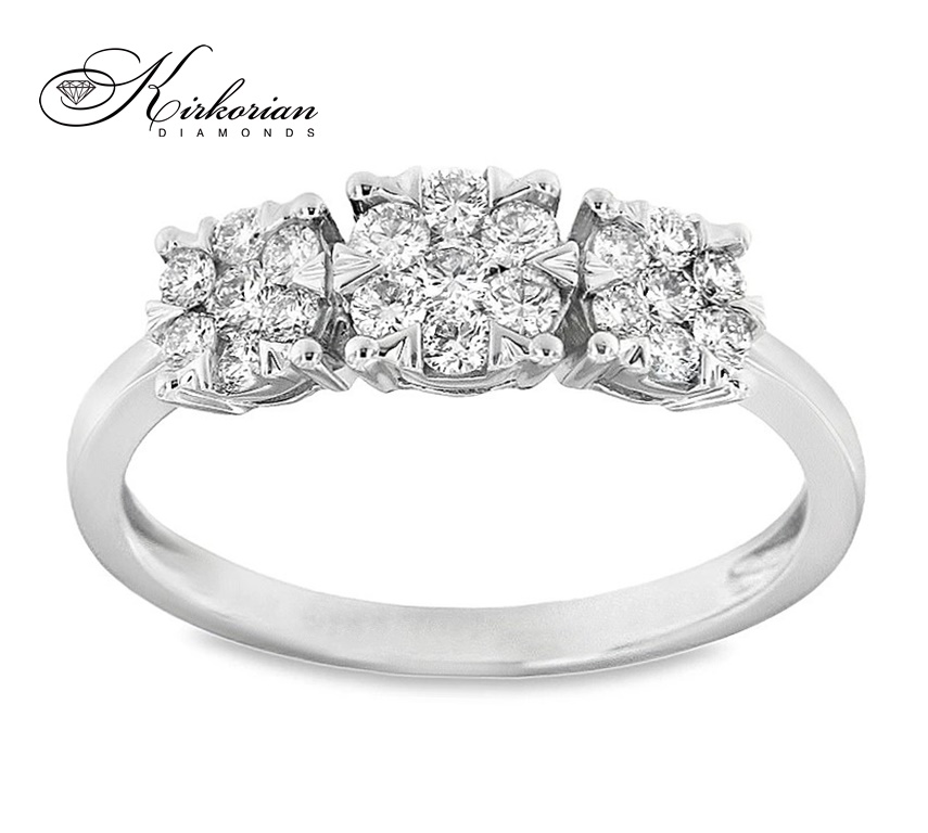Годежен пръстен от бяло злато 18k с три коронки и диаманти 0.56ct – RN59 Годежен пръстен от бяло злато 18k с три коронки и диаманти 0.56ct – RN59