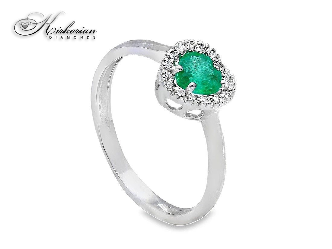 Пръстен с естествен смарагд 0.43 ct и диаманти – бяло злато 18К | Луксозен подарък на достъпна цена