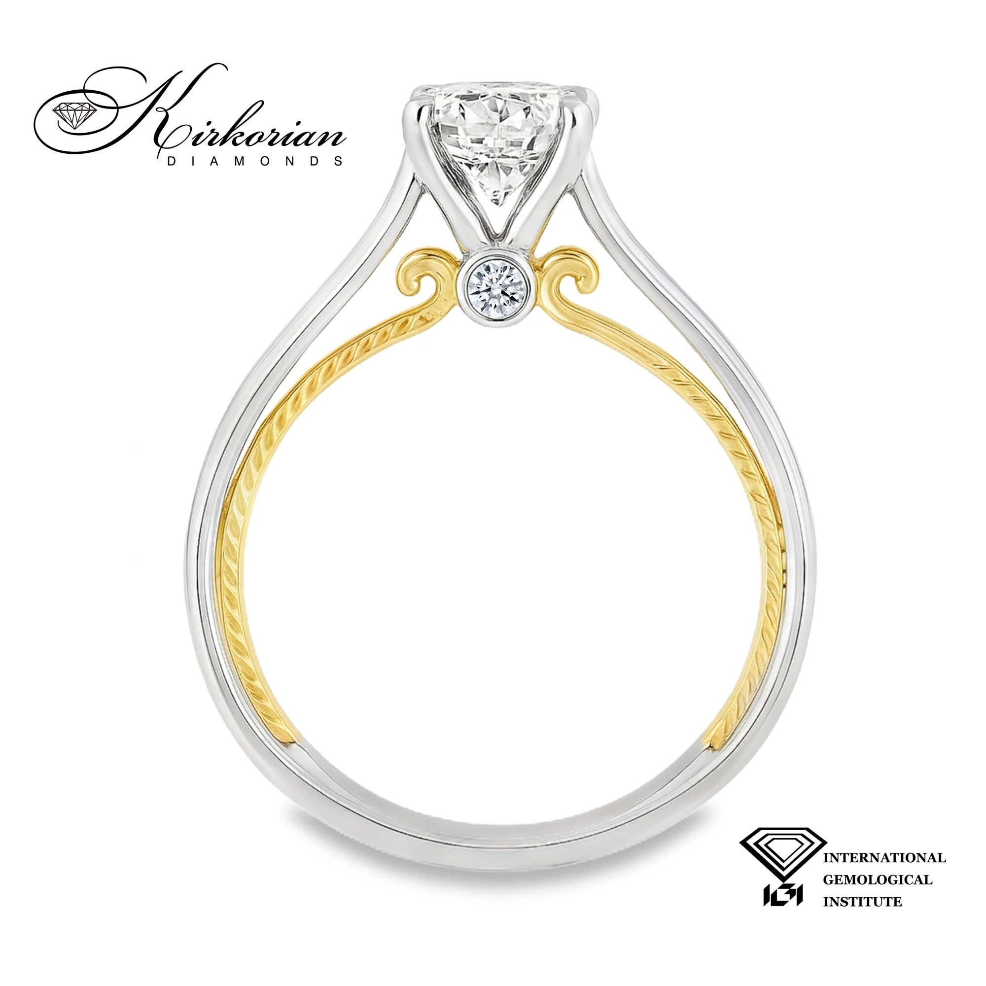 Годежен пръстен от бяло и жълто злато 18k с диамант 0.71ct и IGI сертификат – модел T107 Годежен пръстен от бяло и жълто злато 18k с диамант 0.71ct и IGI сертификат – модел T107