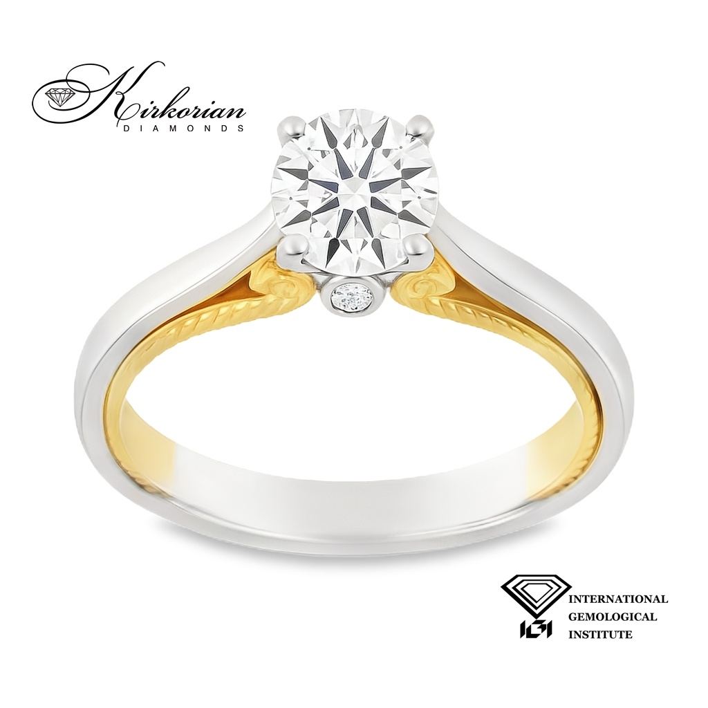 Годежен пръстен от бяло и жълто злато 18k с диамант 0.71ct и IGI сертификат – модел T107 Годежен пръстен от бяло и жълто злато 18k с диамант 0.71ct и IGI сертификат – модел T107