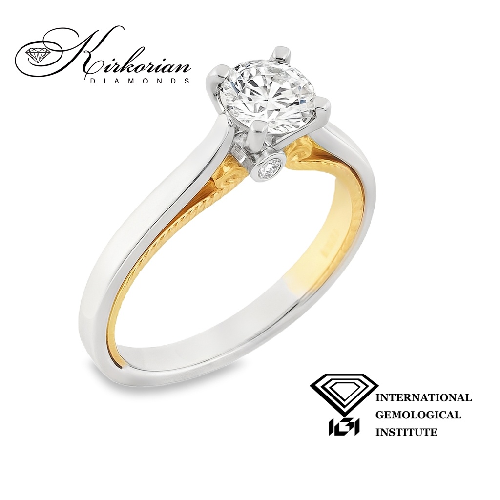 Годежен пръстен от бяло и жълто злато 18k с диамант 0.71ct и IGI сертификат – модел T107 Годежен пръстен от бяло и жълто злато 18k с диамант 0.71ct и IGI сертификат – модел T107