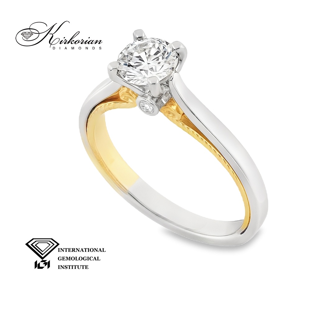 Годежен пръстен от бяло и жълто злато 18k с диамант 0.71ct и IGI сертификат – модел T107 Годежен пръстен от бяло и жълто злато 18k с диамант 0.71ct и IGI сертификат – модел T107