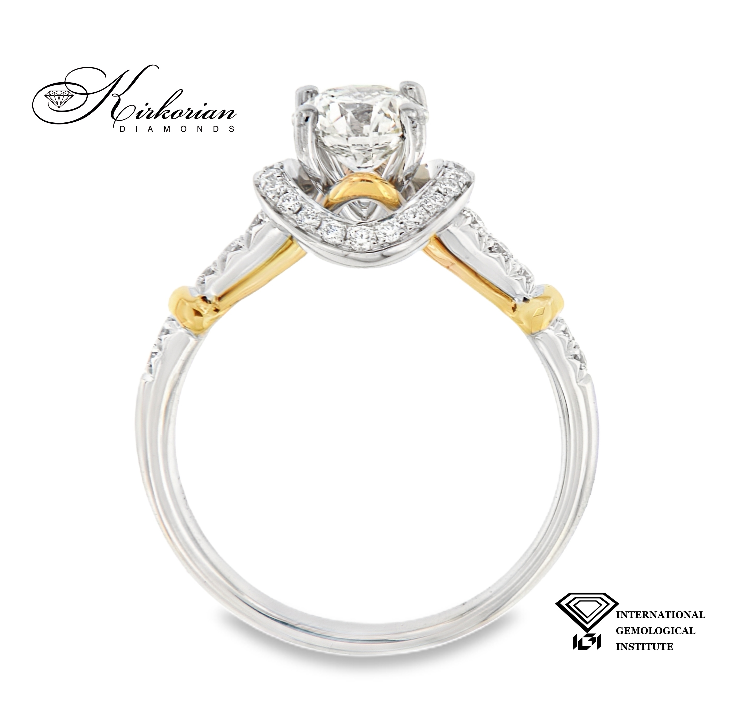 Пръстен от бяло и жълто злато 18k с централен IGI диамант 0.84ct и общ карат 1.07ct Пръстен от бяло и жълто злато 18k с централен IGI диамант 0.84ct и общ карат 1.07ct