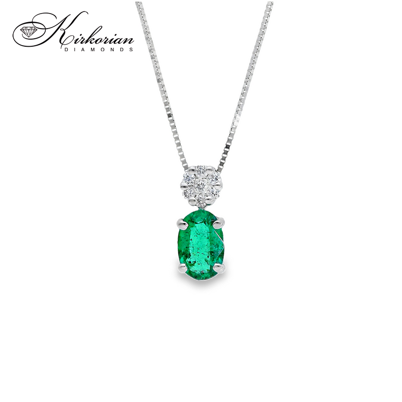Колие от бяло злато 18К със смарагд 0.40 ct и диаманти 0.05 ct | Код S122641 | Kirkorian Diamonds
