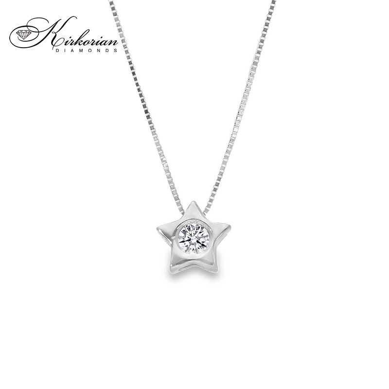Колие звездичка от бяло злато 18К с диамант 0.07 ct | Код S151844 | Kirkorian Diamonds
