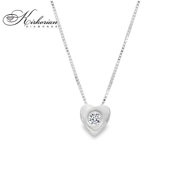 Колие сърце бяло злато 18к с диамант 0.03ct | Код S151846 | Kirkorian Diamonds