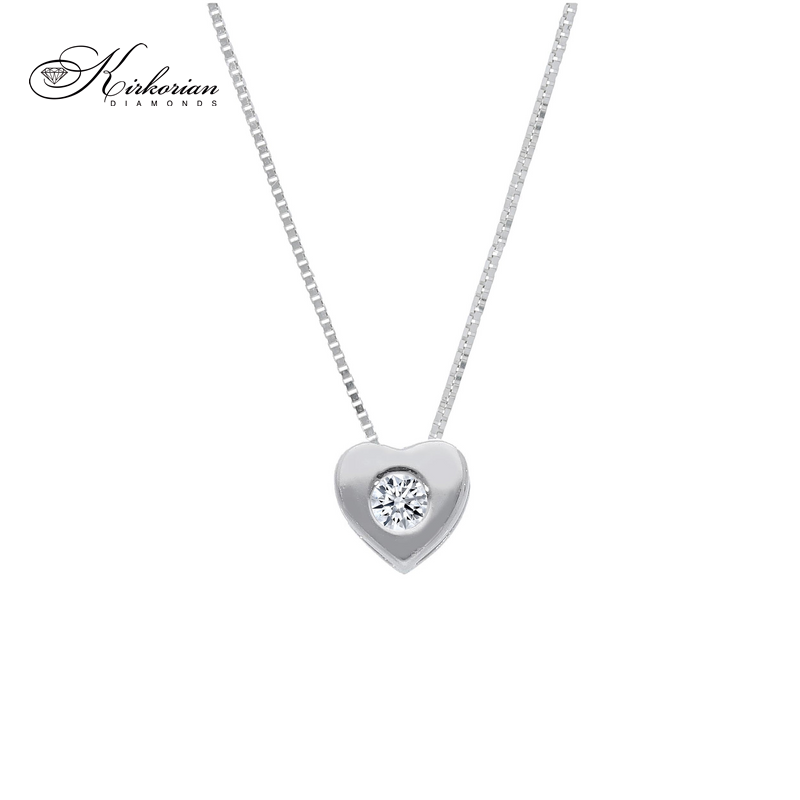 Колие сърце от бяло злато 18К с естествен диамант 0.05ct – елегантен подарък за жена | Код S151847