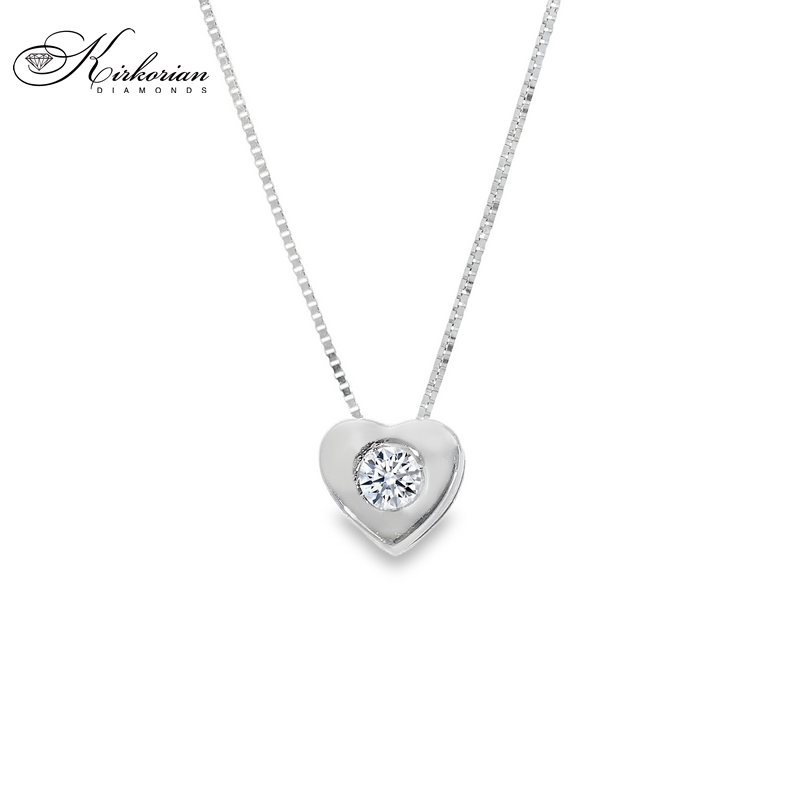 Колие сърце бяло злато 18к с диамант 0.07ct | Код S151848 | Kirkorian Diamonds