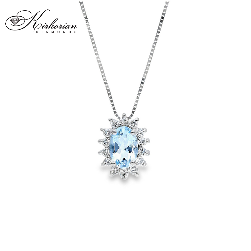 Луксозно колие с аквамарин 0.39 ct и диаманти 0.12 ct от бяло злато 18К – елегантен дизайн с KD сертификат