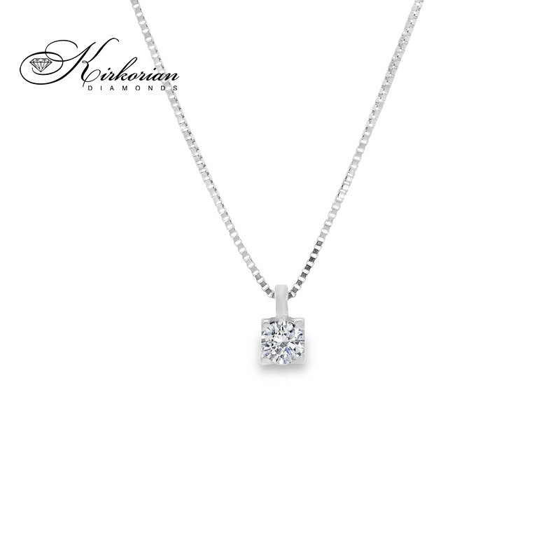 Класическо колие от бяло злато 18К с диамант 0.07 ct – елегантен дизайн | Kirkorian Diamonds