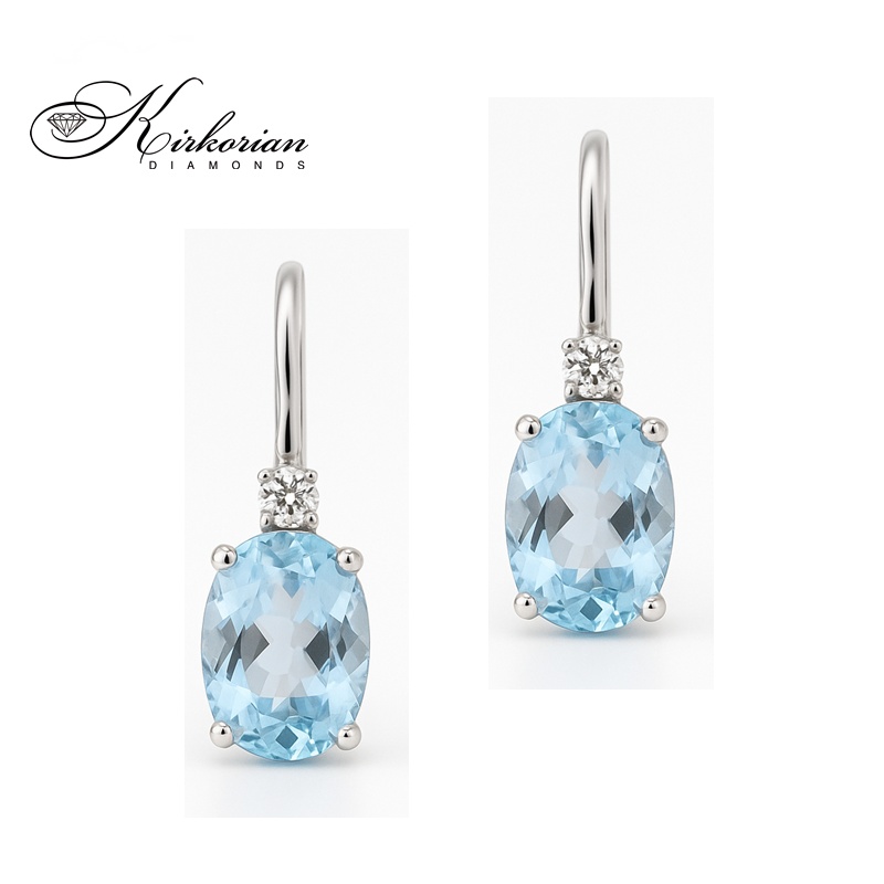 Обеци от бяло злато 18К с аквамарин 2.30 ct и диаманти 0.04 ct – елегантен лукс от Kirkorian Diamonds