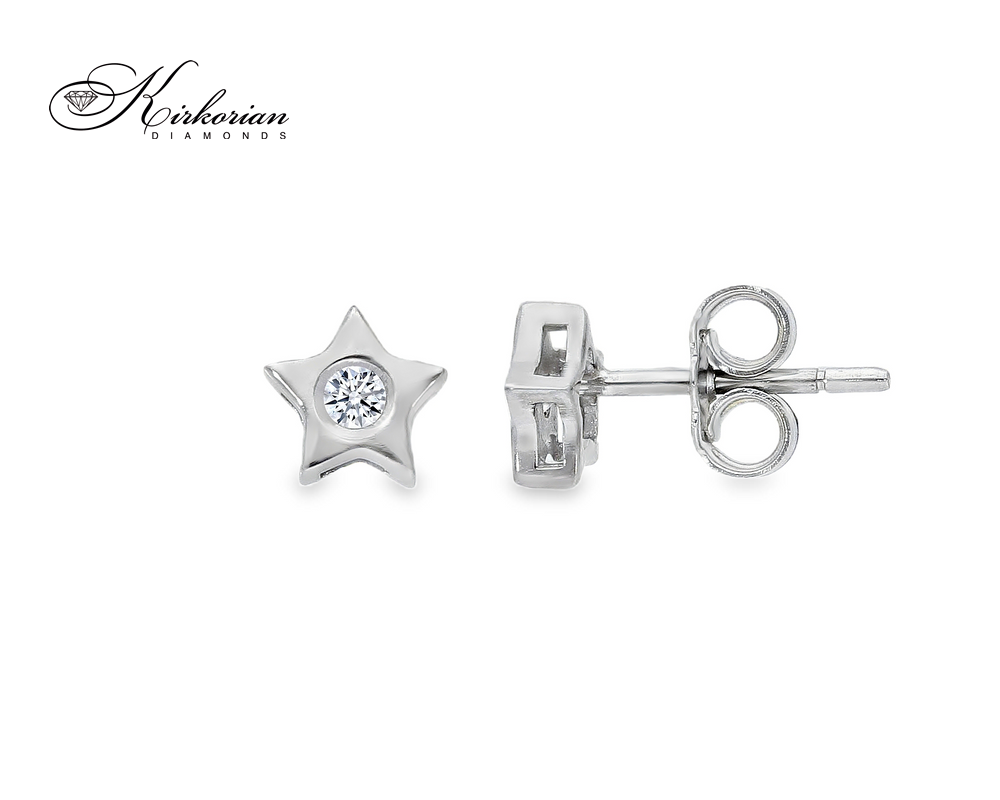 Обеци звезда от бяло злато 18К с диаманти 0.06 ct – естествени диаманти с KD сертификат