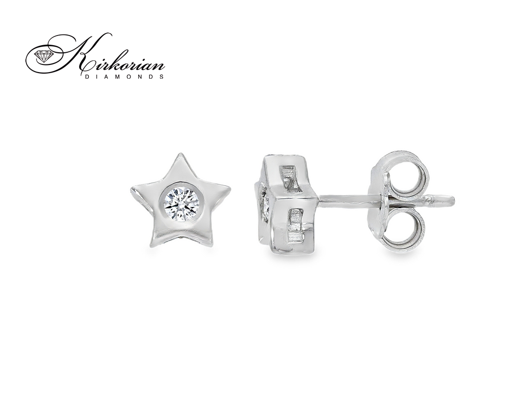 Обеци звезда от бяло злато 18К с диаманти 0.08 ct – естествени диаманти KD сертификат