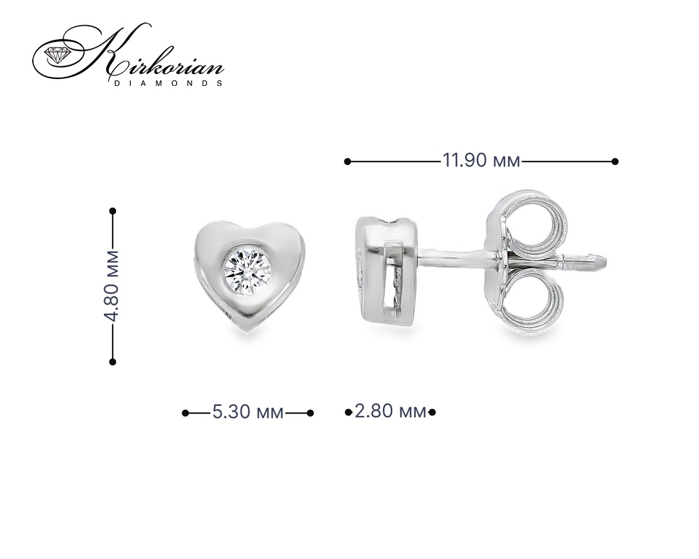Обеци сърце от бяло злато 18К с диаманти 0.06 ct – луксозен модел с KD сертификат