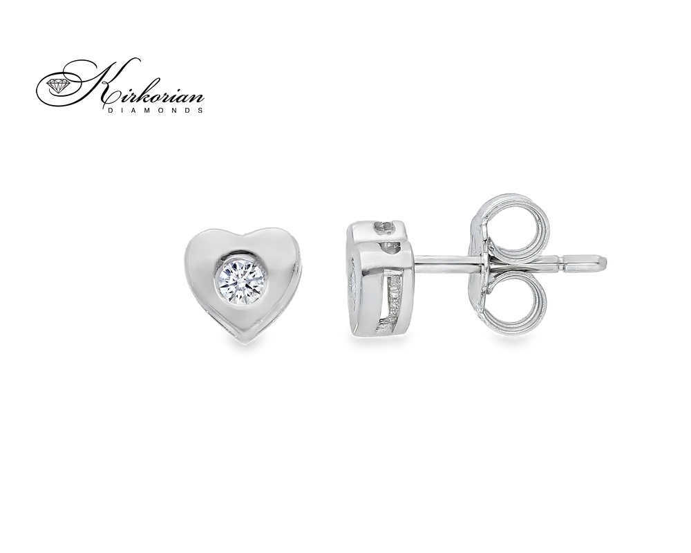 Обеци сърце от бяло злато 18К с диаманти 0.08 ct – елегантен модел с KD сертификат
